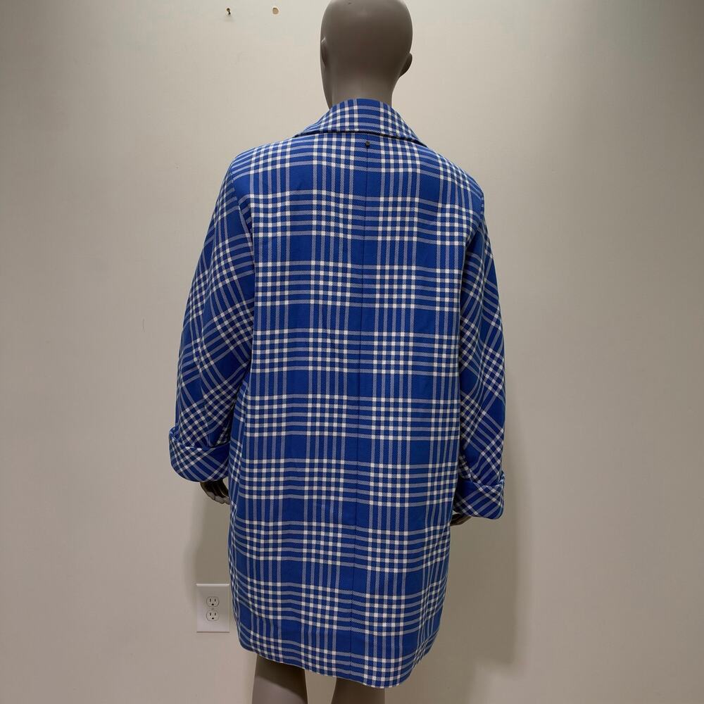 NWT Marina Rinaldi Blue & White Checked Overcoat US 16 Preppy Coastal Academia - Picture 6 of 12